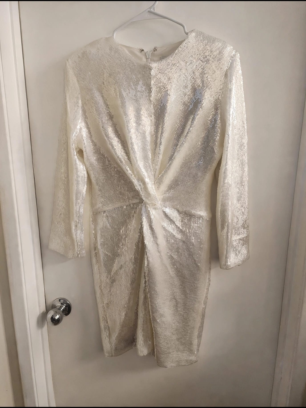 NADINE MERABI Ivory Sequin Long-Sleeve Dress